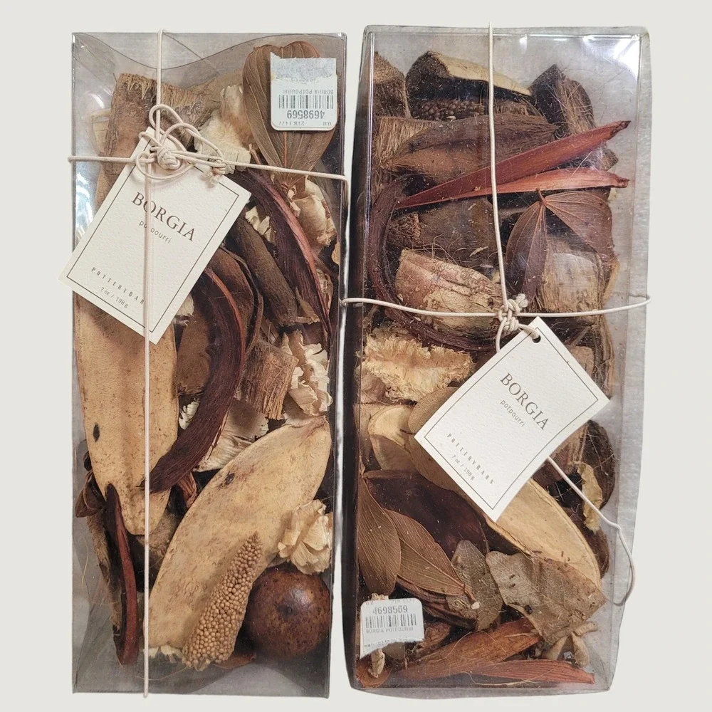 Pottery Barn Borgia Potpourri Set of 2 Chocolate Orange Blossom Scented 7oz New